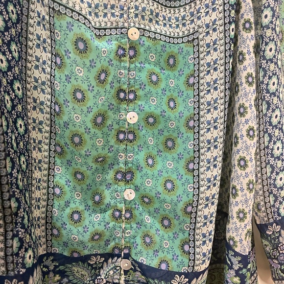 New Directions Boho Tie Front Top Blue & Green Paisley Semi-Sheer Size XL - Picture 4 of 7